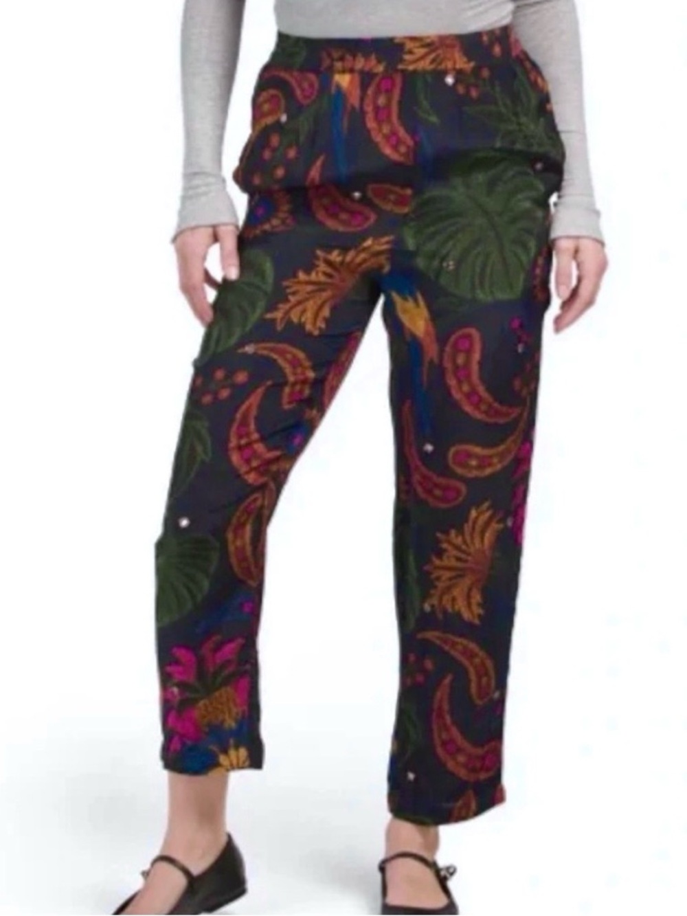 FARM Rio Tropical Tapestry Cropped Ankle Satin Pants, Like New, Sizes S and M